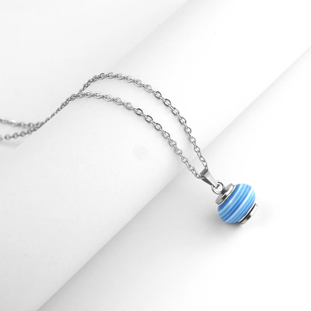 Urn Necklace for Ashes Cremation Jewelry round Blue Striped Pendant Ashes Pendant Necklace Memorial Jewelry Gifts for Women Men