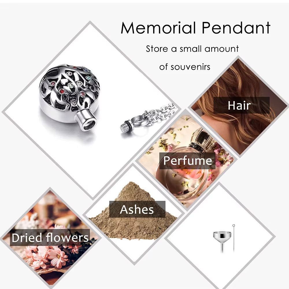 Tree of Life Cremation Jewelry for Ashes Memorial Ash Jewelry Pendant Keepsake Pet Lost Jewelry Stainless Steel Urn Necklace