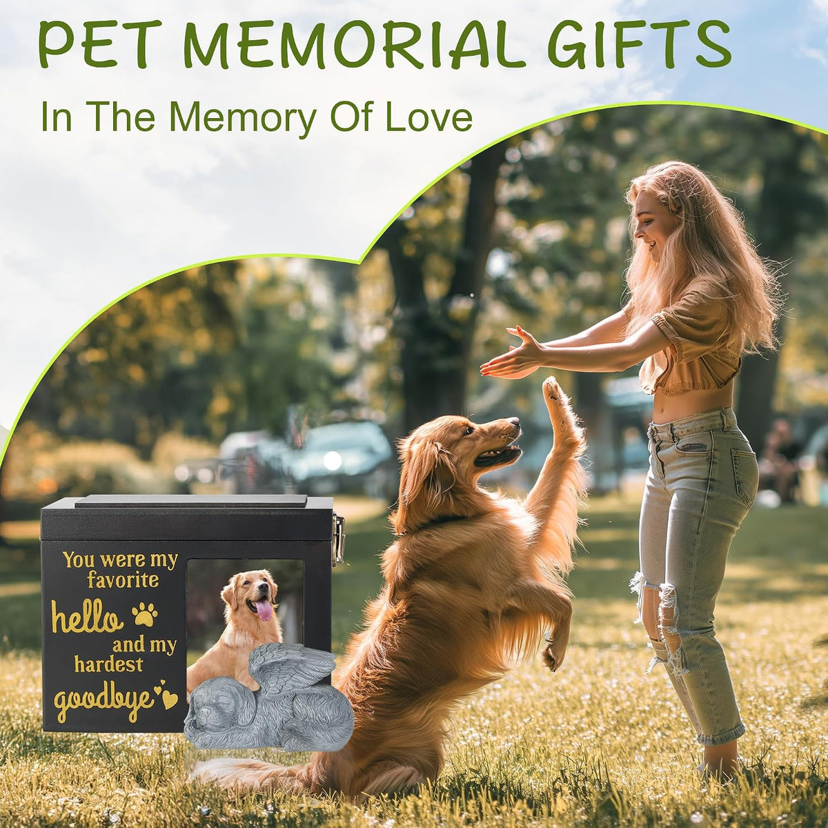 Large Dog Urn for Ashes, Black Memory Box with Photo Frame