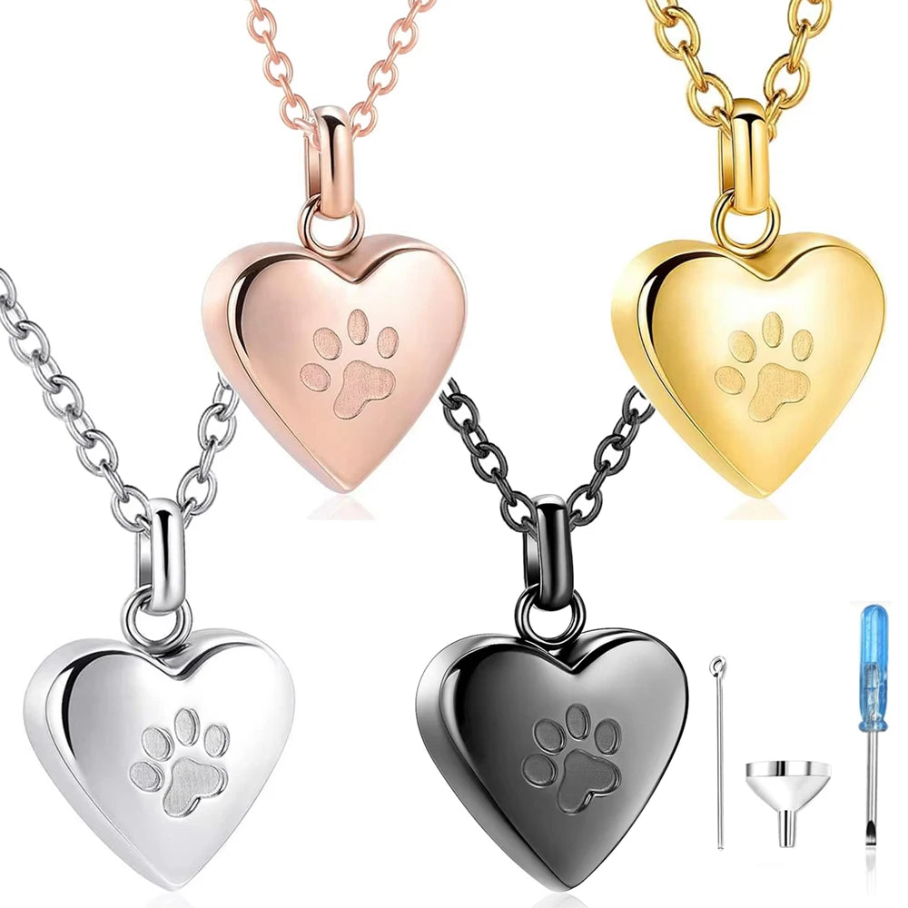 Pet Ashes Heart Cremation Jewelry Urn Necklace for Ashes for Women Men, Paw Print Memorial Pendant Ash Jewelry