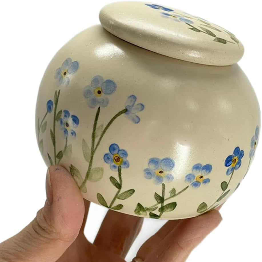 Pet Ceramic Urn – Handcrafted Memorial Urns for Dogs & Cats – Keepsake for Ashes, Small Urn with Forget Me Not Design, Pet Loss Gift, Dog & Cat Remembrance Box - Blue