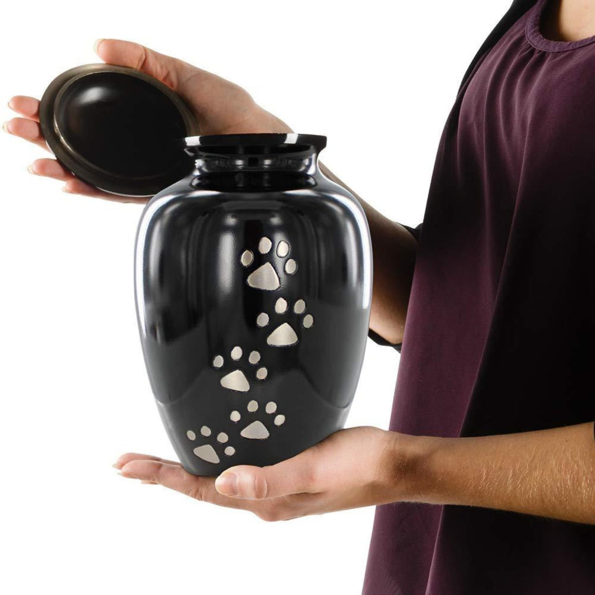 Pet Urn for Dogs and Cats Ashes, Paws Print Grey Cremation Urns for Pets - Black, Large up to 122Lb