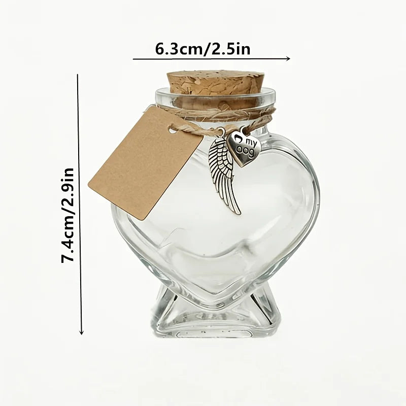 1Pcs Pet Memorial Gift for Loss of Dog or Cat, Heart Shape Glass Jar & Bottle for Fur, Hair, Whiskers or Ashes Keepsake Urn With
