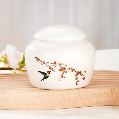 Small Urns for Human Ashes Keepsake Mini Cremation Urns for Ashes Ceramic Cremation Keepsakes Memorial Ash Keepsake with Hummingbird and Maple Blossom Decorative Burial Urn for Adult Men Women