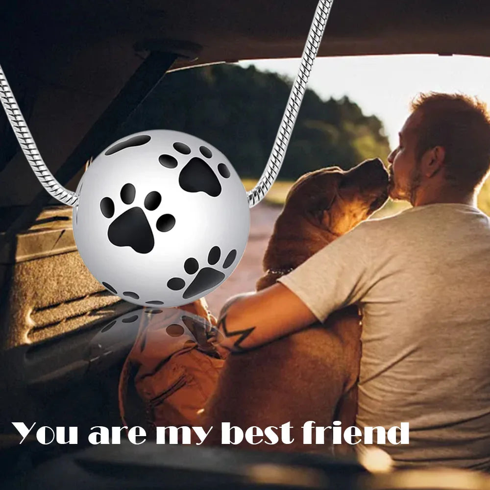 Paw Urn Cremation Necklace Silver Dog Cat Pet Paw Print Cremation Jewelry for Pet Ashes Animal Keepsake Memorial Charm Pendant