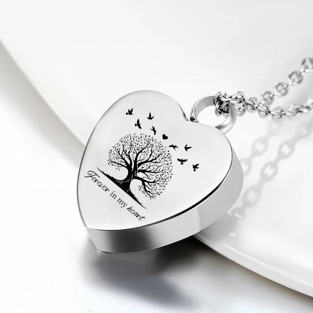 Tree of Life Urn Necklace for Men Women Heart Cremation Jewelry for Ashes of Loved Ones Keepsake Memorial Urn Locket