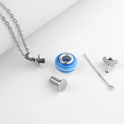 Urn Necklace for Ashes Cremation Jewelry round Blue Striped Pendant Ashes Pendant Necklace Memorial Jewelry Gifts for Women Men