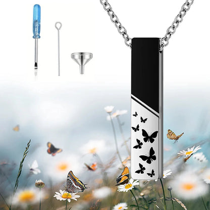 Veile Studios Cremation Jewelry Urn Necklace for Ashes Bar Butterfly Pendant Stainless Steel Locket