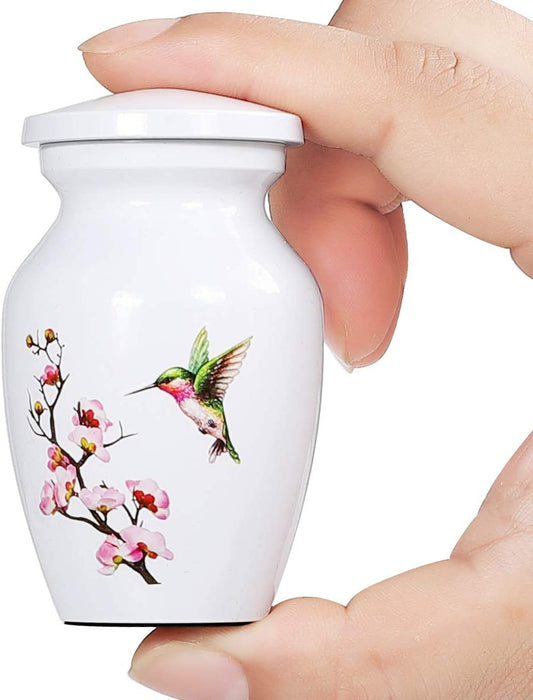 Small Hummingbird Urn for Human or Pet Ashes, Mini Metal Cremation Urns