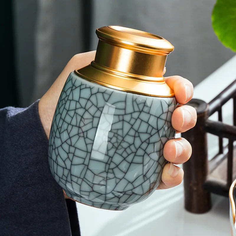 Cremation Memorial Pet Urn, Center Size Pet Ashes, Ceramic Cracked Glaze Leaves, Decorative Ashes, Animal Memorial Funeral Coffi