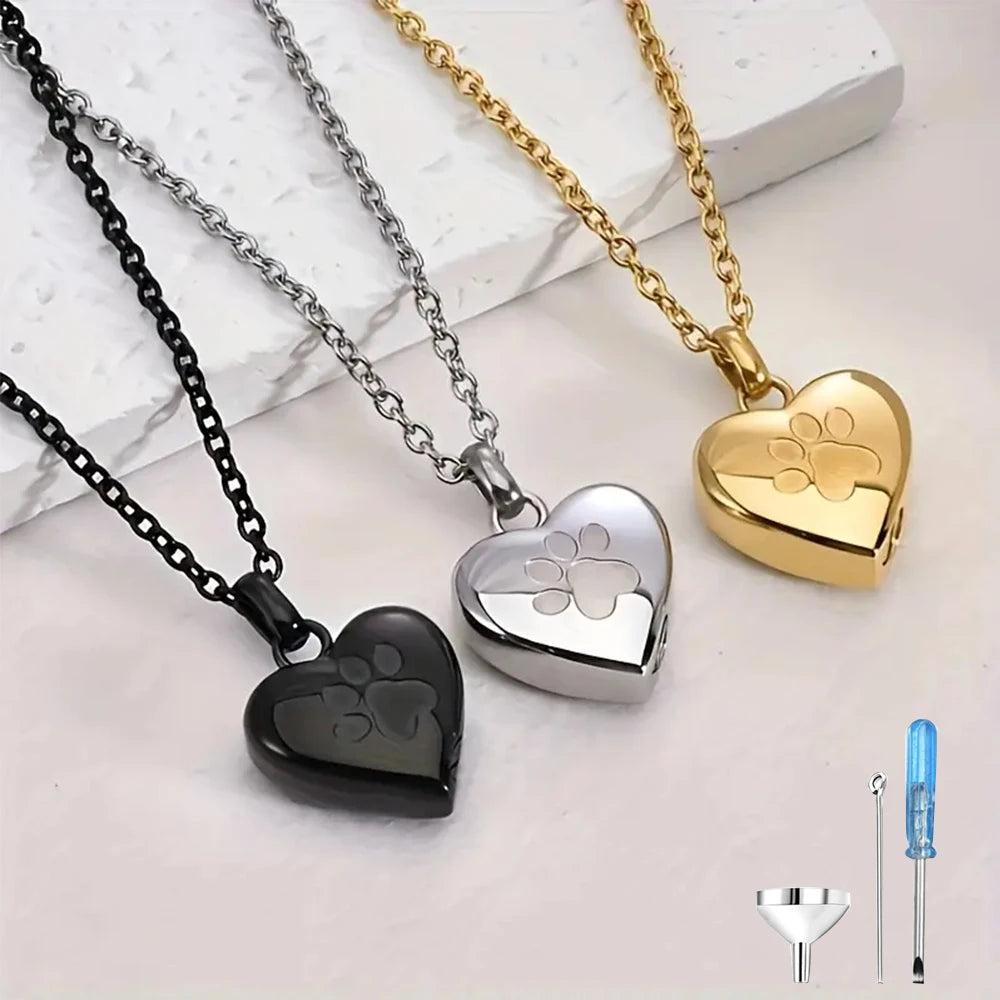 Pet Ashes Heart Cremation Jewelry Urn Necklace for Ashes for Women Men, Paw Print Memorial Pendant Ash Jewelry