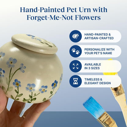 Pet Ceramic Urn – Handcrafted Memorial Urns for Dogs & Cats – Keepsake for Ashes, Small Urn with Forget Me Not Design, Pet Loss Gift, Dog & Cat Remembrance Box - Blue