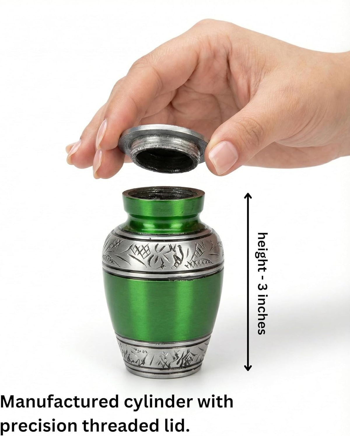 Small Green Floral Aluminum Mini Urn - Decorative Keepsake for Human or Pet Ashes