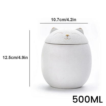 500Ml Black/White Urn for Pet Ashes Cat Shape Memorial Cremation Urns-Handcrafted Decorative Urns for Funeral Cat Urn Dog Urn
