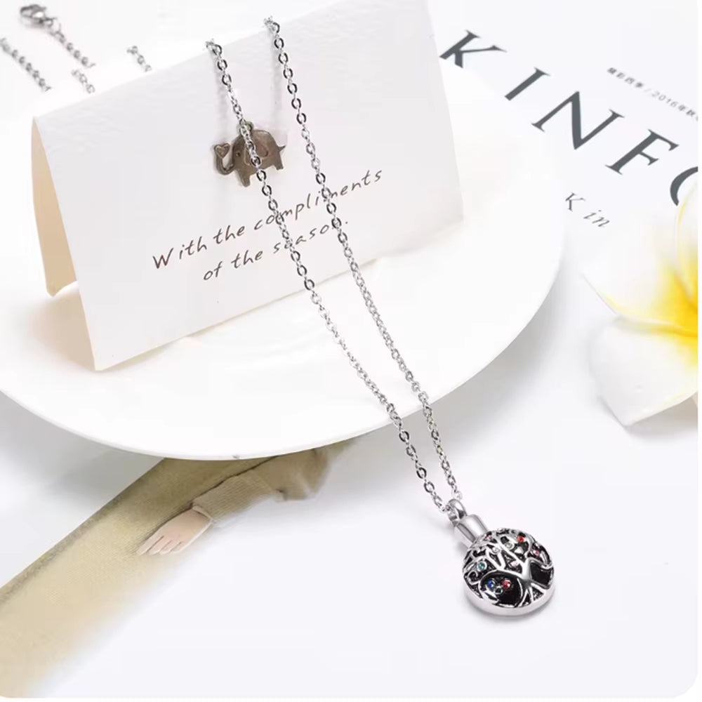 Tree of Life Cremation Jewelry for Ashes Memorial Ash Jewelry Pendant Keepsake Pet Lost Jewelry Stainless Steel Urn Necklace