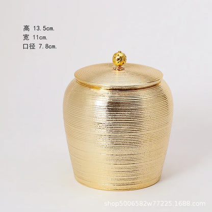 European-Style Golden Ceramics Ashes Urn Holder Pet Memorial Funeral Ashes Jar Urn for Human Cremation Keepsake Pal Casket