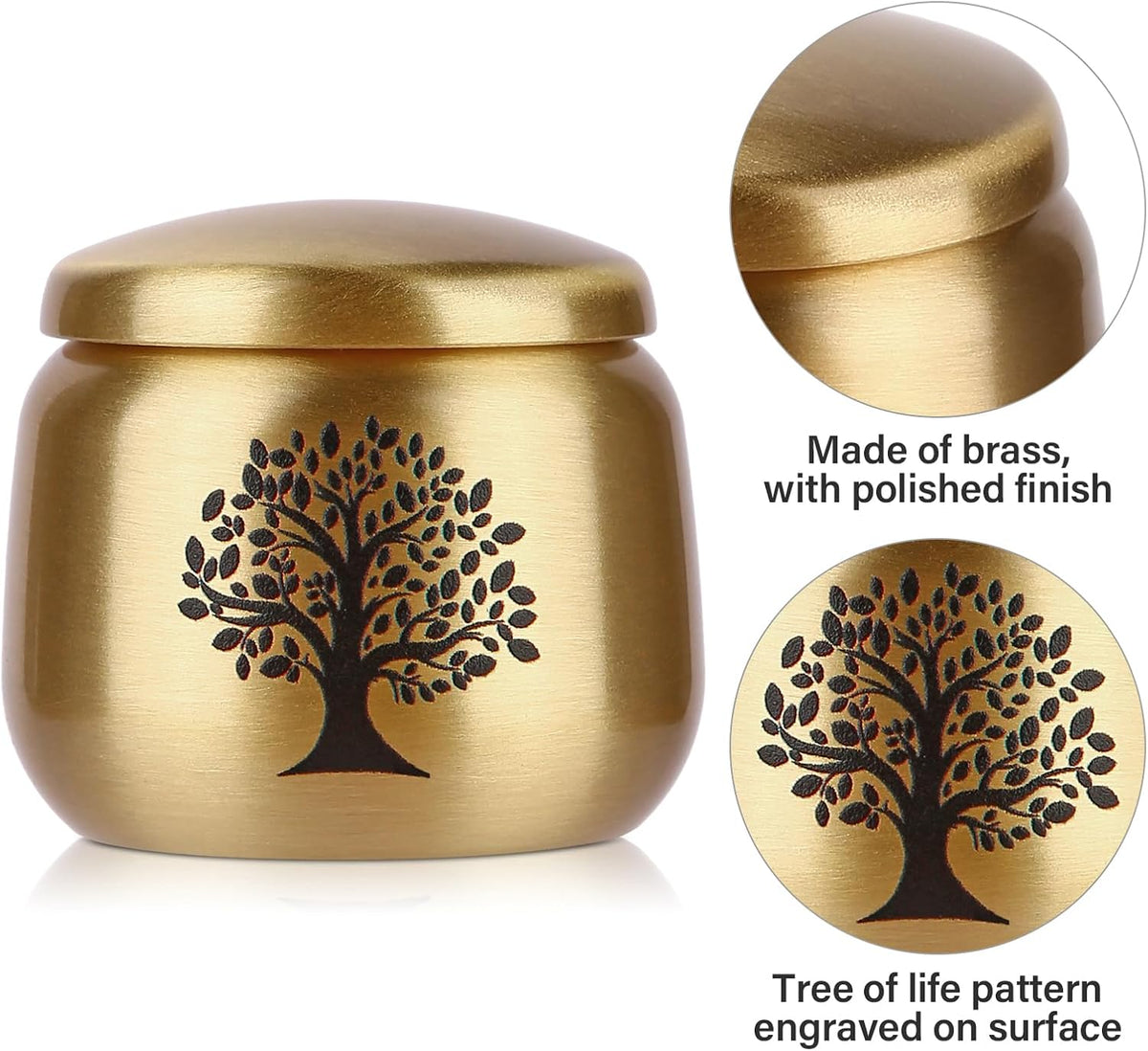 Small Urns for Human Ashes Keepsake Set of 1,Mini Urns for Ashes with Tree of Life Pattern,Small Urn for Adult Women Male Pet Cremation Keepsakes,Made of Brass,Hold up to 2.5 Cubic Inches