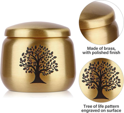 Small Urns for Human Ashes Keepsake Set of 1,Mini Urns for Ashes with Tree of Life Pattern,Small Urn for Adult Women Male Pet Cremation Keepsakes,Made of Brass,Hold up to 2.5 Cubic Inches