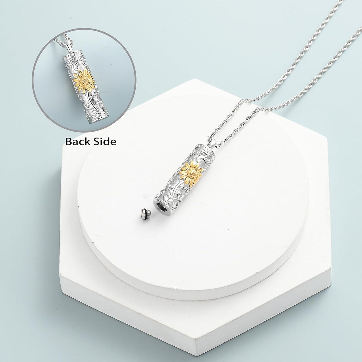 Cylinder Urn Necklace for Ashes for Women Men Sunflower Cremation Jewelry Vial Memorial Loved One Pendant