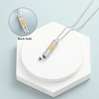 Cylinder Urn Necklace for Ashes for Women Men Sunflower Cremation Jewelry Vial Memorial Loved One Pendant