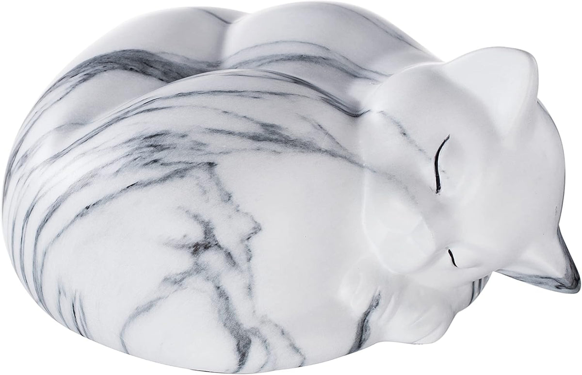 Pet Urns,Sleeping Resin Cremation Cat Urn, Cat Urns for Ashes, Small Animal Urn （White）…