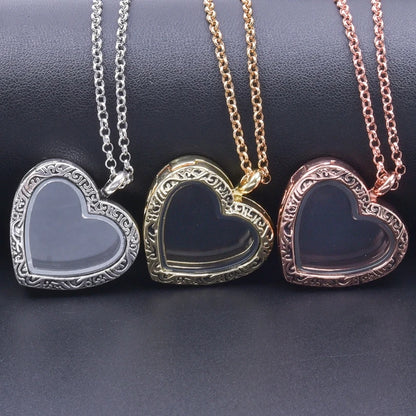 1Pc Trendy Sweet Love Glass Reliquary Photo Locket Pendant Necklaces Goth Heart Cremation Ashes Urn Relicario Collares Jewelry