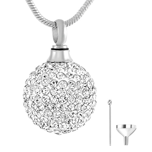 Crystal Ball Urn Necklace for Ashes Stainless Steel Crystal Keepsake Memorial Cremation Jewelry for Ashes Pendant Locket