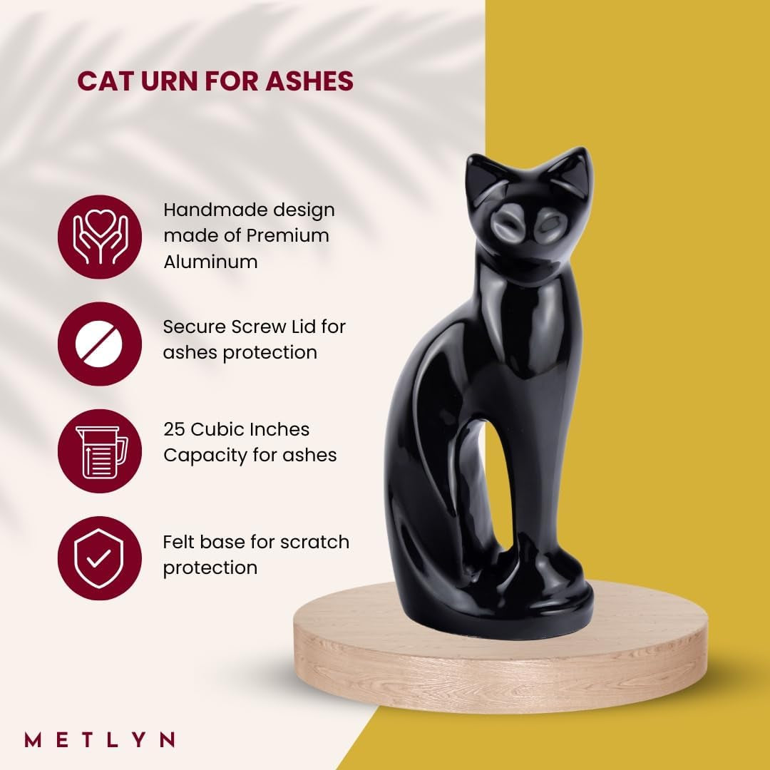 Cat Urns for Ashes - Pet Memorial Cat Urn Cat Memorial Gift, Pet Urn for Cat Ashes Keepsake Pet Urns for Cats Ashes, Pet Ashes Urn, Pet Cremation Urn (Black)