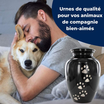 Pet Urn for Dogs and Cats Ashes, Paws Print Grey Cremation Urns for Pets - Black, Large up to 122Lb