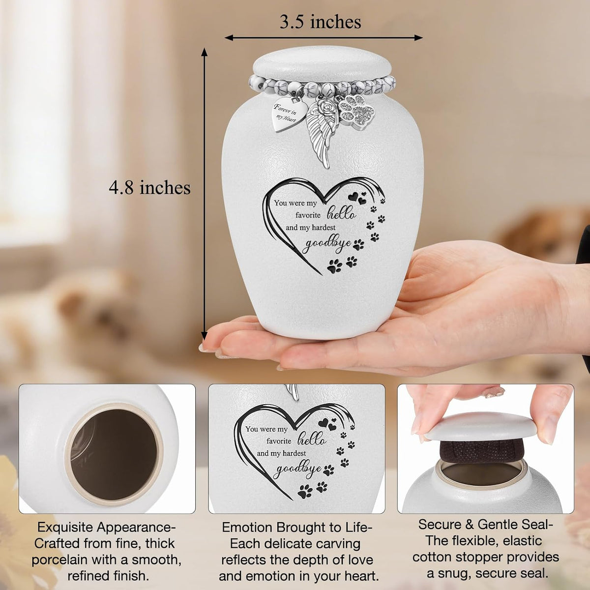 Pet Urn for Dogs Cats 4.8 Inch Small Urn for Pet Ashes Cremation Keepsake Urns Ceramic Mini Urns for Ashes Pet Memorial Sympathy Gifts for Loss of Pets Dog Urns Cat Urns