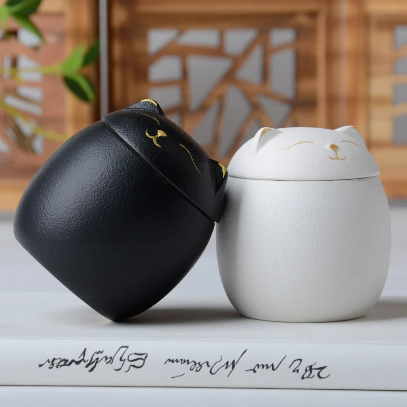 Soft Sprout Urn for Pet Ashes- Cat Shape Memorial Cremation Urns-Handcrafted Black Decorative Urns for Funeral Cat Urn Dog Urn