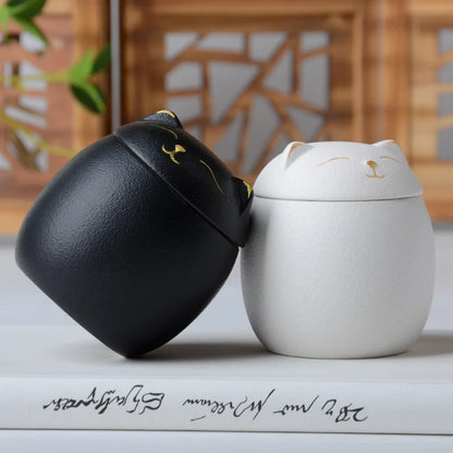 Soft Sprout Urn for Pet Ashes- Cat Shape Memorial Cremation Urns-Handcrafted Black Decorative Urns for Funeral Cat Urn Dog Urn