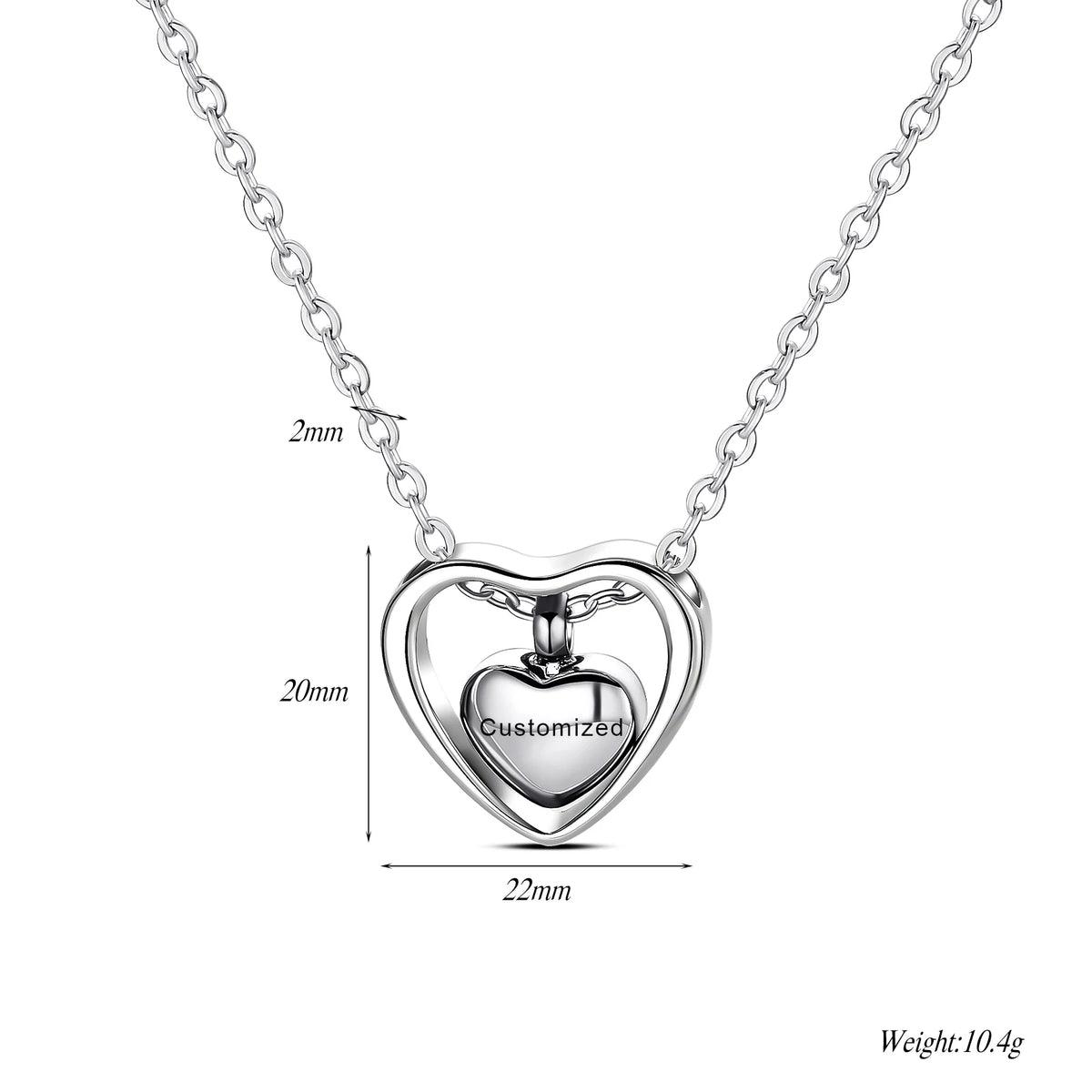 Stainless Steel Double Heart Cremation Urn Necklace Funnel Fill Kit Keepsake Memorial Ashes 3 Colors