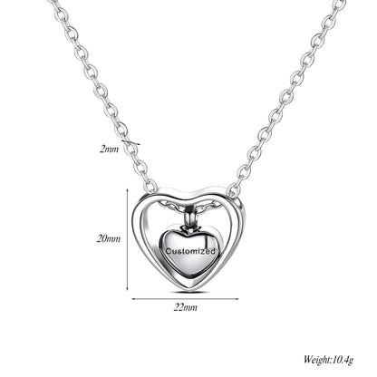 Stainless Steel Double Heart Cremation Urn Necklace Funnel Fill Kit Keepsake Memorial Ashes 3 Colors