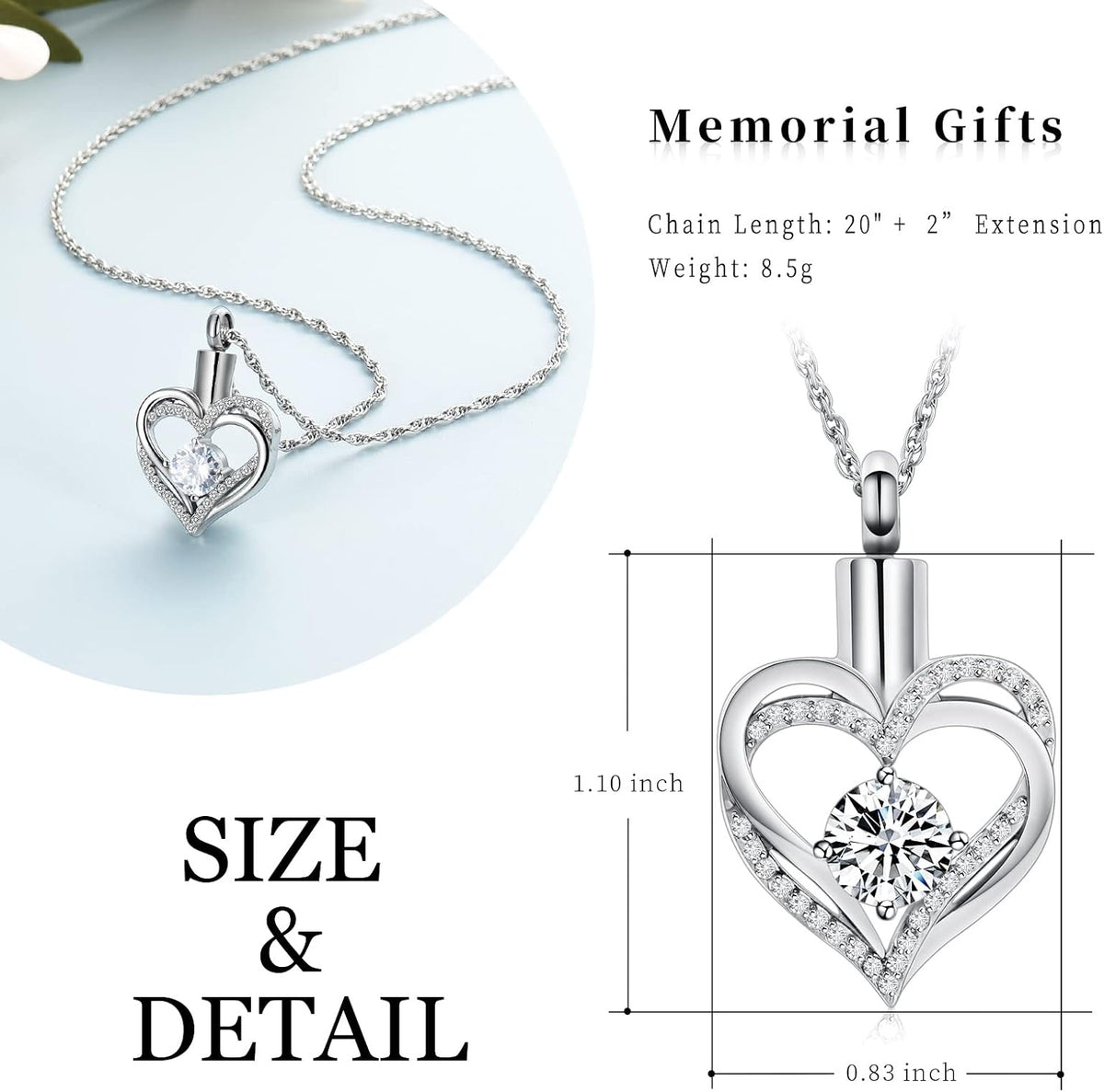 Cremation Jewelry Heart Urn Necklace for Ashes of Loved One
