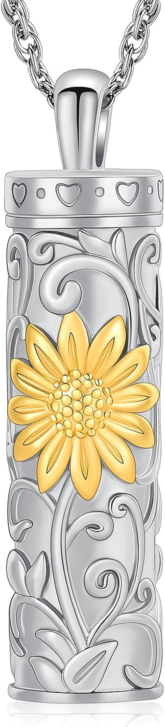 Cylinder Urn Necklace for Ashes for Women Men Sunflower Cremation Jewelry Vial Memorial Loved One Pendant