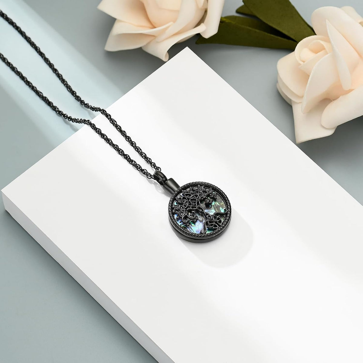 Cremation Jewelry Tree of Life Urn Ashes Necklace for Women Men Abalone Shell Ash Pendant Keepsake Memorial Jewelry of Loved One