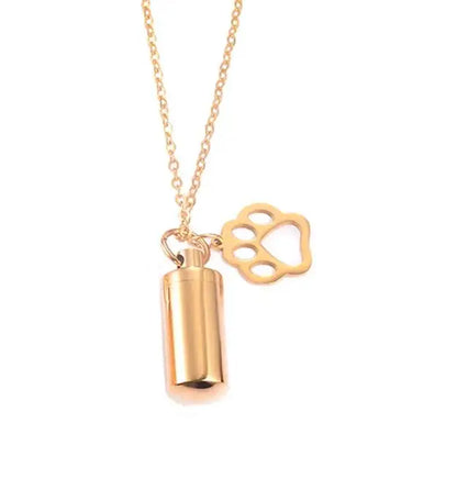 Pet Dog Paw Charm & Cylinder Memorial Urn Necklace Stainless Steel Keepsake Pendant Ashes Holder Cremation Jewelry Dropshipping