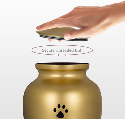 Pet Urn for Dogs and Cats Ashes, Paws Print Grey Cremation Urns for Pets - Gold, Large up to 122Lb