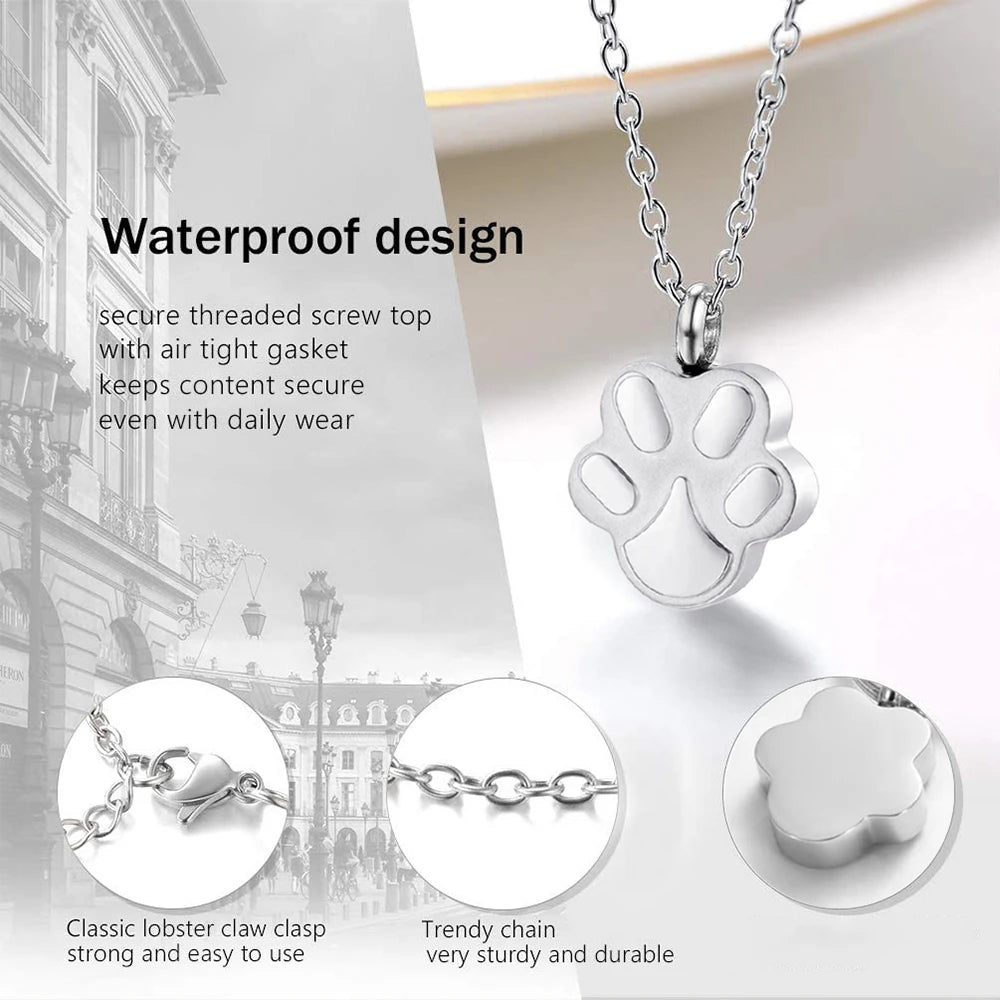Pet Cremation Jewelry for Ashes Pendant Paw Print Pet Urn Necklace Memorial Keepsake Jewelry for Pet/Dog'S/Cat'S Ashes