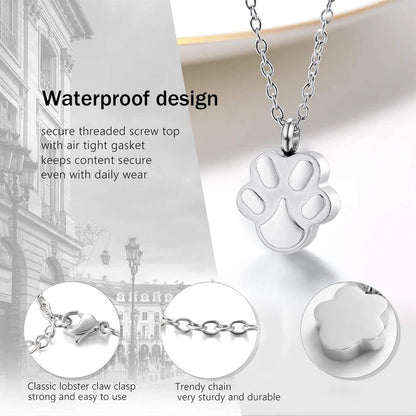 Pet Cremation Jewelry for Ashes Pendant Paw Print Pet Urn Necklace Memorial Keepsake Jewelry for Pet/Dog'S/Cat'S Ashes