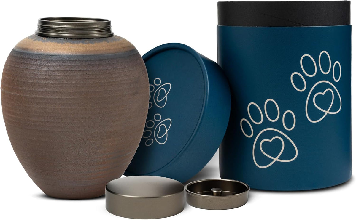 Ceramic Pet Urn for Ashes of Dogs, Cats | Small & Medium Sized Pets up to 50Lbs | Beautiful Memorial Urn with Airtight Lid | Keepsake Box for Collar, Toy | Cremation Urn Sympathy Gift