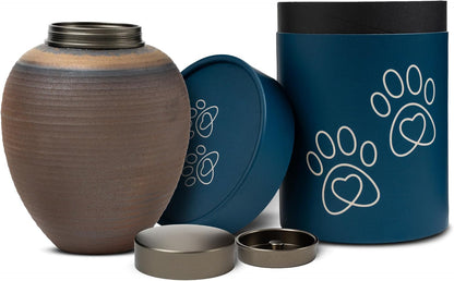 Ceramic Pet Urn for Ashes of Dogs, Cats | Small & Medium Sized Pets up to 50Lbs | Beautiful Memorial Urn with Airtight Lid | Keepsake Box for Collar, Toy | Cremation Urn Sympathy Gift