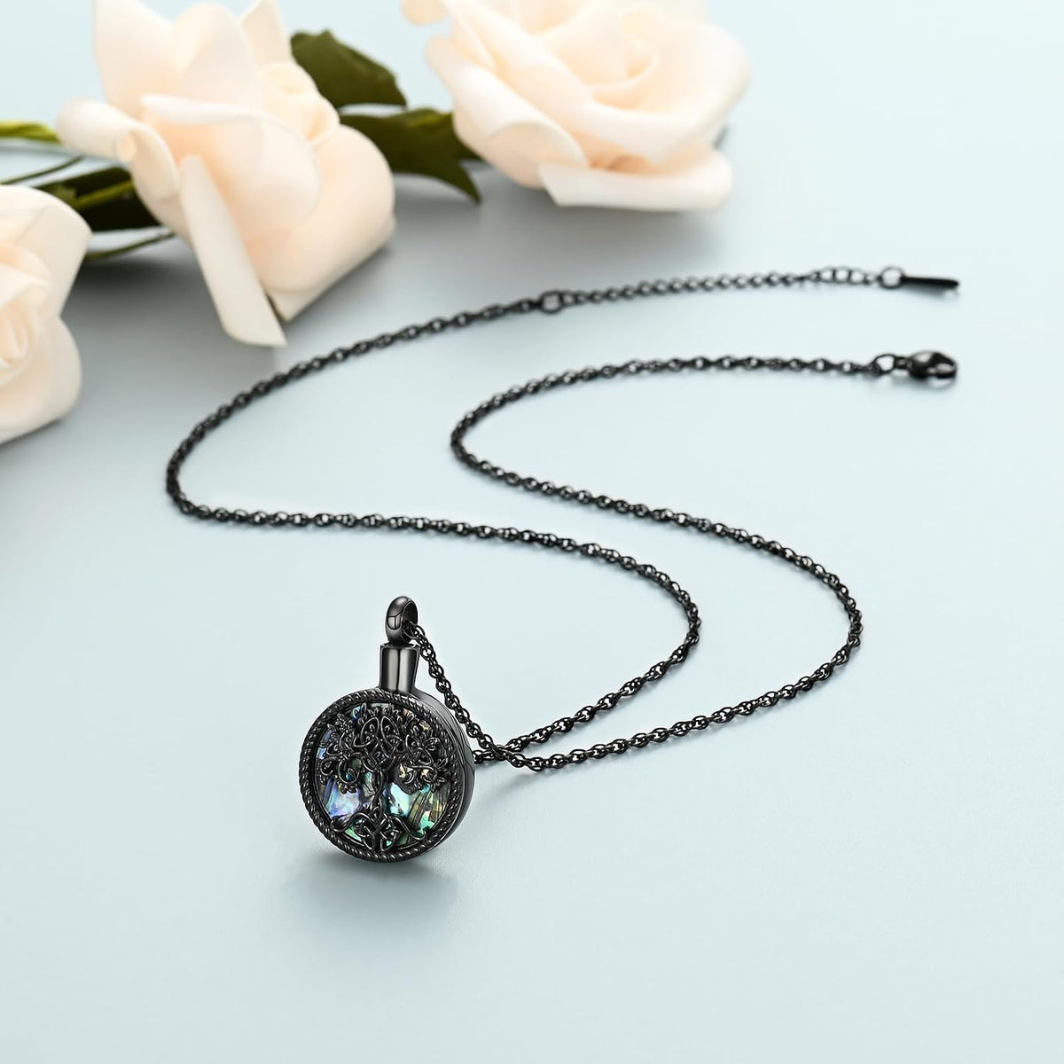 Cremation Jewelry Tree of Life Urn Ashes Necklace for Women Men Abalone Shell Ash Pendant Keepsake Memorial Jewelry of Loved One