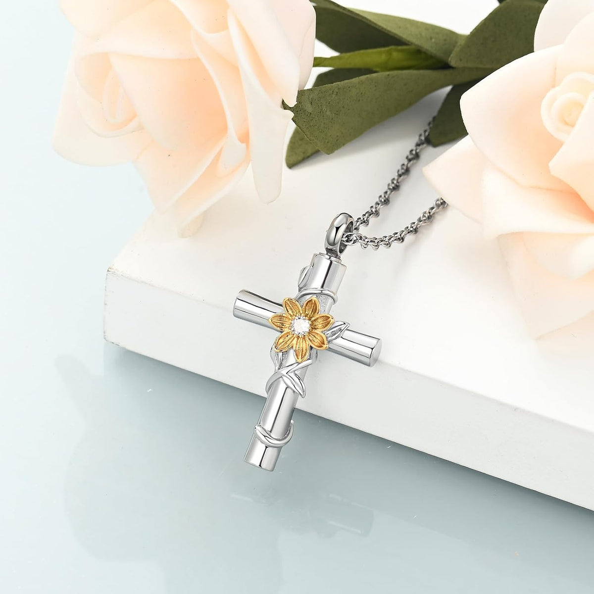 Sunflower Urn Necklaces for Ashes for Women Men Cremation Jewelry Memorial Human Ashes Pendant