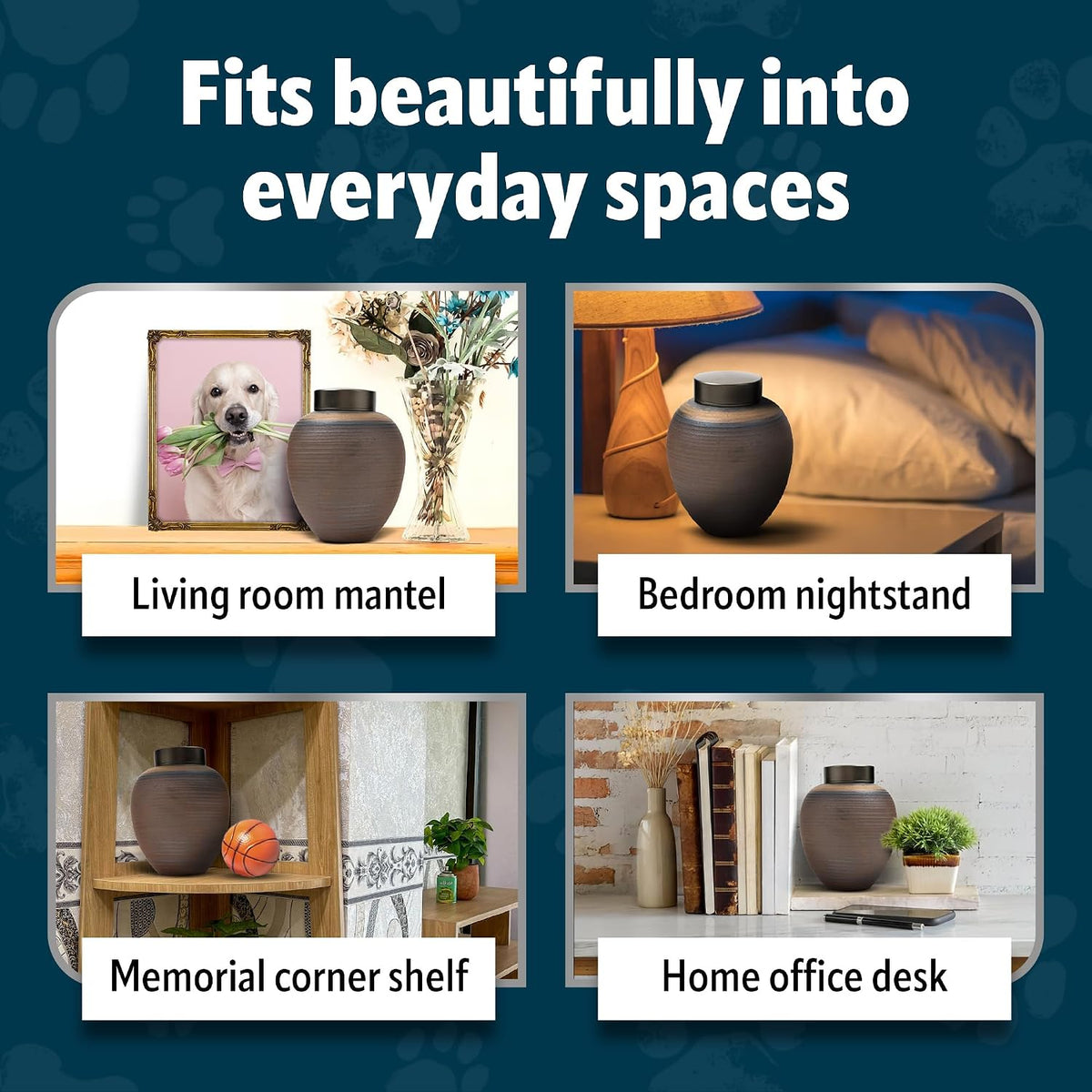 Ceramic Pet Urn for Ashes of Dogs, Cats | Small & Medium Sized Pets up to 50Lbs | Beautiful Memorial Urn with Airtight Lid | Keepsake Box for Collar, Toy | Cremation Urn Sympathy Gift