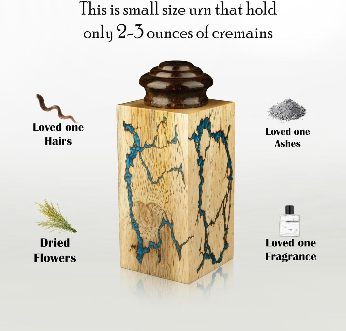 Mango Wood & Epoxy Resin Fractal Resin Wooden Adult Large Cremation Urn for Human Ashes, Men, Women, Small Keepsake Urn