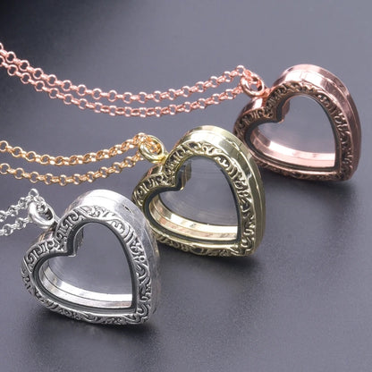 1Pc Trendy Sweet Love Glass Reliquary Photo Locket Pendant Necklaces Goth Heart Cremation Ashes Urn Relicario Collares Jewelry