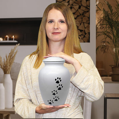 Pet Urn for Dogs and Cats Ashes, Paws Print Grey Cremation Urns for Pets - White, Large up to 122Lb