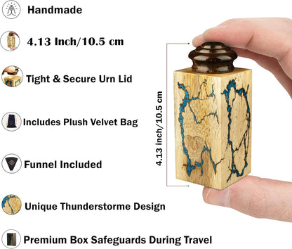 Mango Wood & Epoxy Resin Fractal Resin Wooden Adult Large Cremation Urn for Human Ashes, Men, Women, Small Keepsake Urn